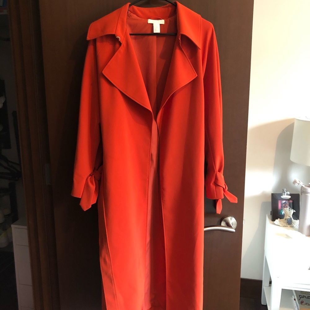 H&M long orange belted trench coat